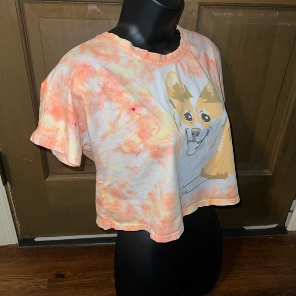 The Crop Stop Corgi White, Yellow Orange Tie Dye Crop Short Sleeve Top Size XS/S - Picture 3 of 11